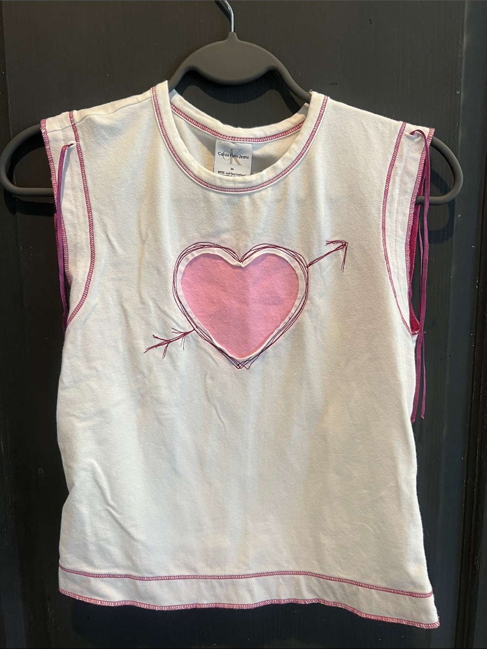 Calvin Klein Jeans White Tank with Pink Heart Graphic